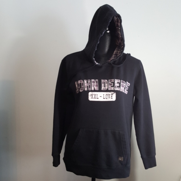 JOHN DEERE XXL-LOVE Black w/Pink Plaid Hoodie Sweatshirt (S) - Picture 12 of 12
